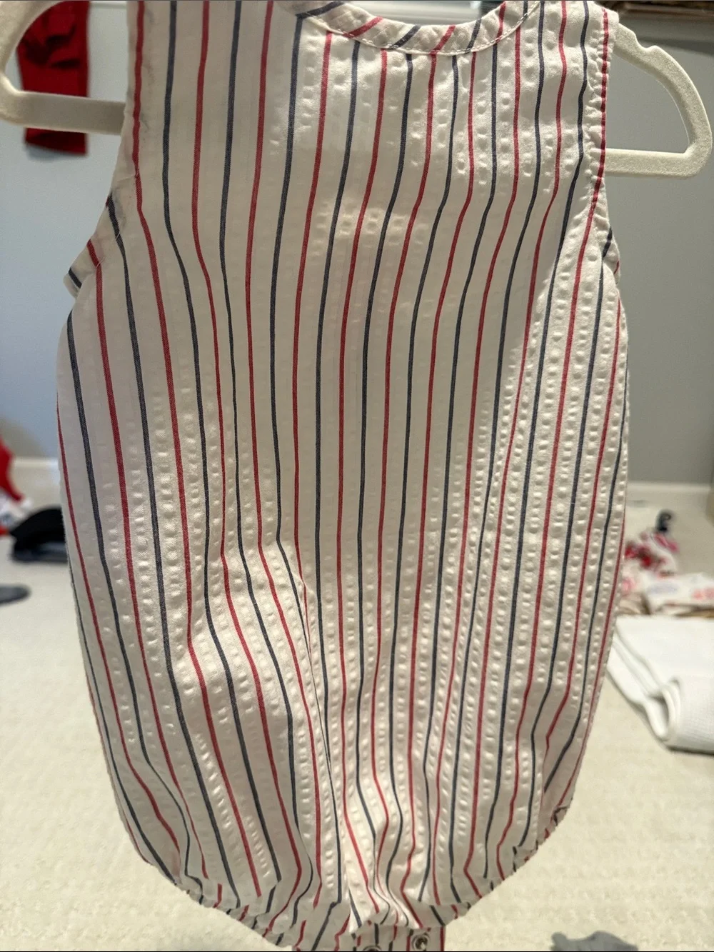 Carter's White Romper with Red & Navy Stripes and Matching Hat